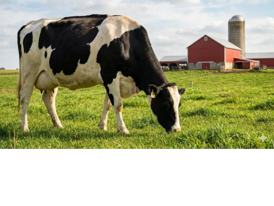 Cow in a pasture eating grass
