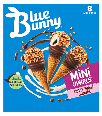 Mini Swirls®  Nutty Fudge Sundae Front View Package