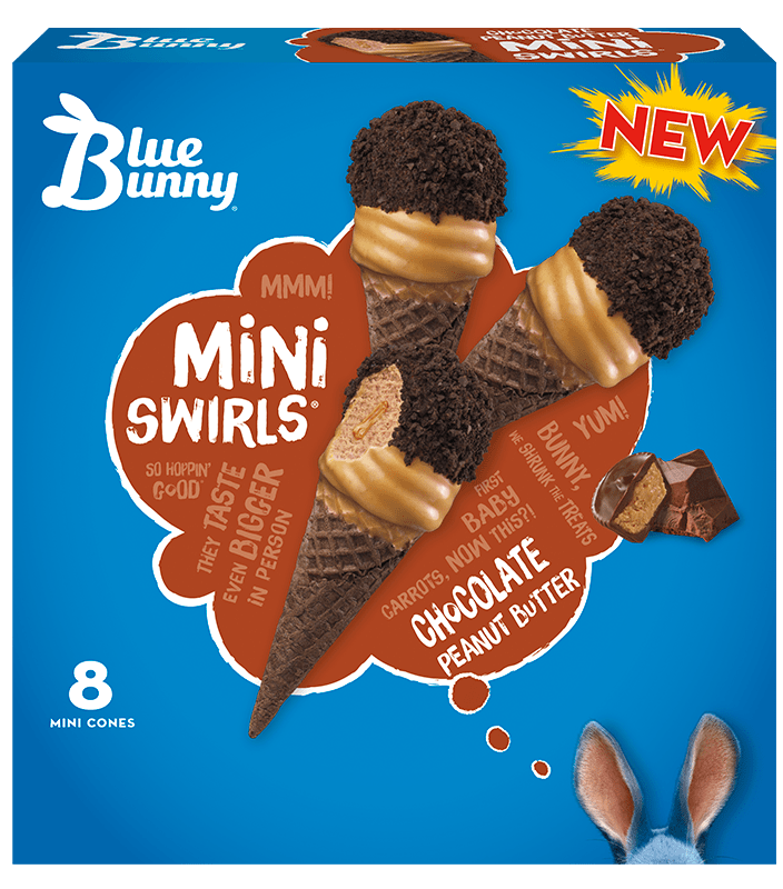 Chocolate Peanut Butter Mini Swirls® Front View Package