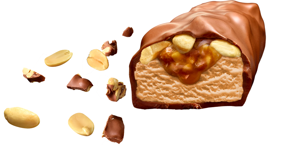 Ice Cream bar broken in half with pieces flying out