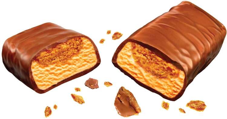 100 Grand Ice Cream Bar broke in half with caramel dripping