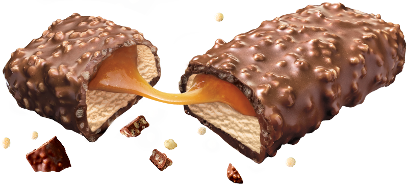 100 Grand Ice Cream Bar broke in half with caramel dripping