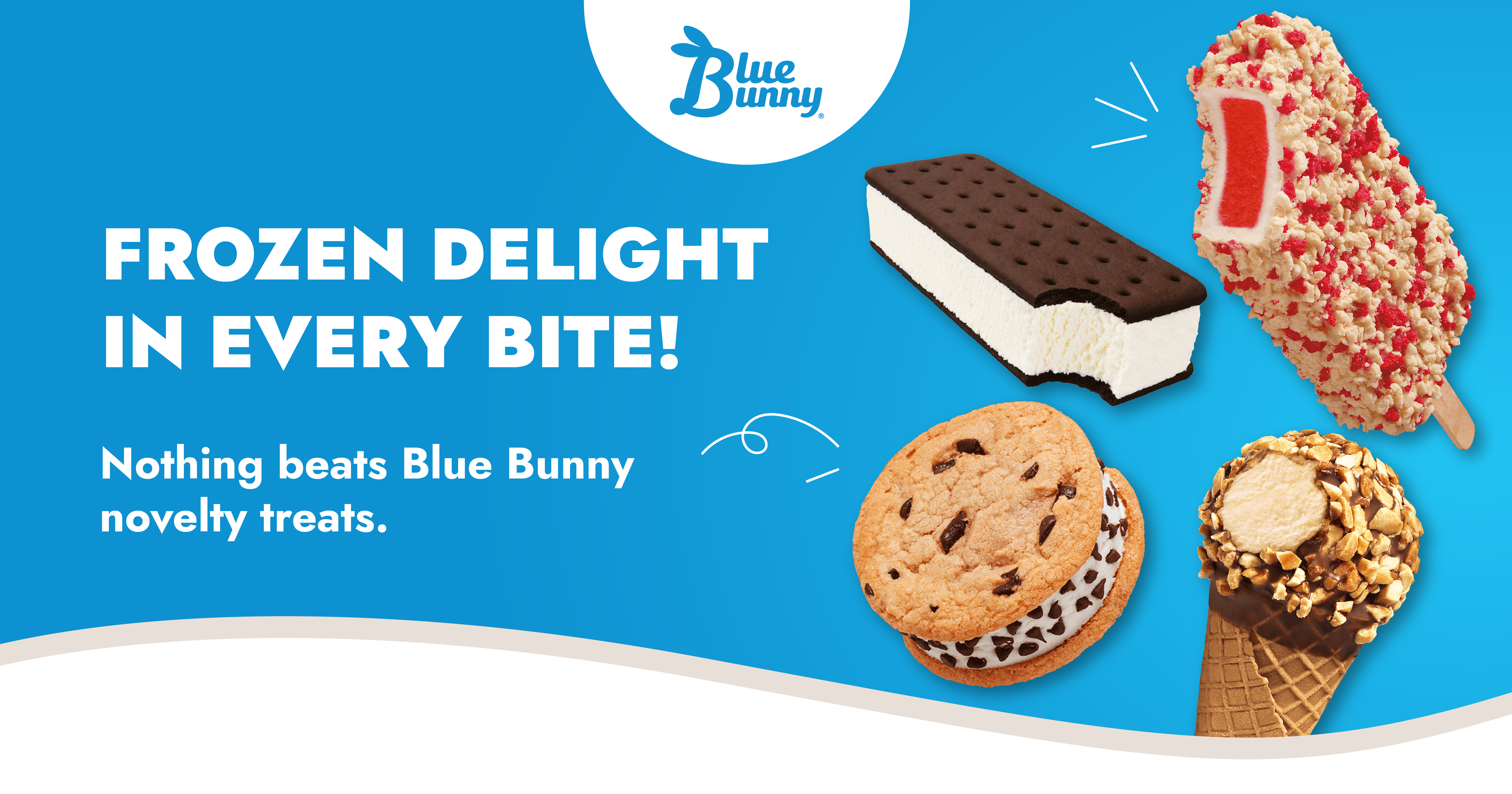 Frozen delight in every bite. Blue Bunny Noveltry treats shown